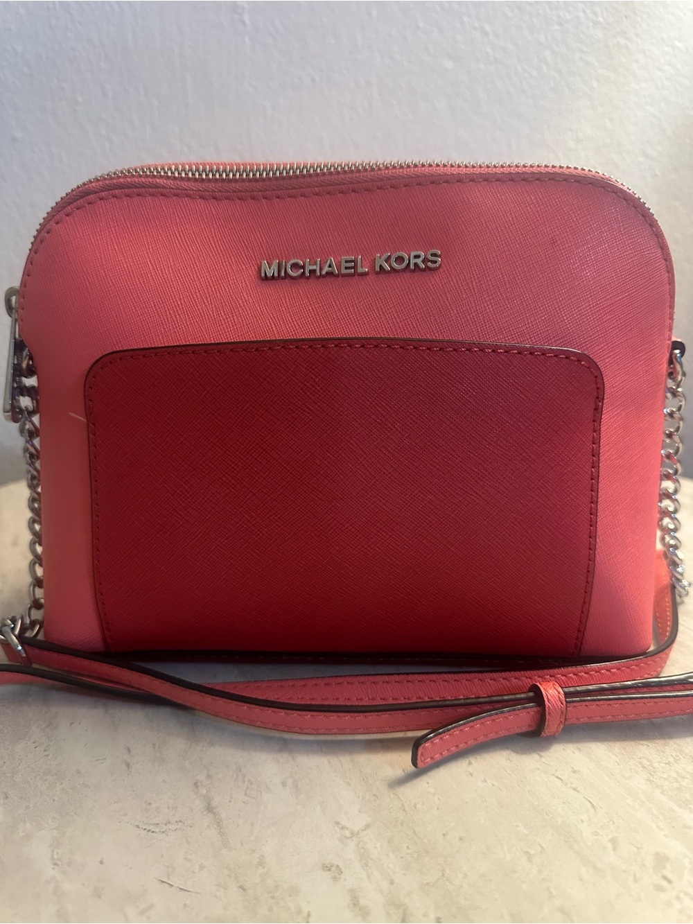 Michael Kors Two-Tone Pink and Red Saffiano Crossbody Bag